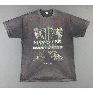 Monster Energy Supercross 2014 Motorcycle Faded Thrashed Black Promo Shirt Rare